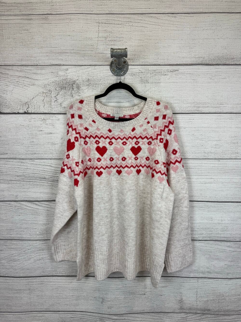 Cato Plus Size Cream Red Pink Heart Crew Neck Love Sweater Size 22/24W